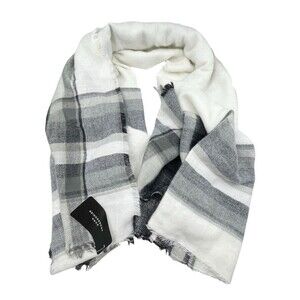 Zara Shawl‎ Blanket Scarf White Plaid 58" x 60"